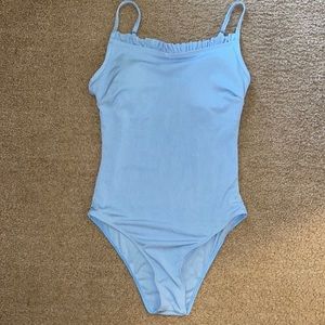 SHEIN Rib Frill Trim One Piece Swimsuit